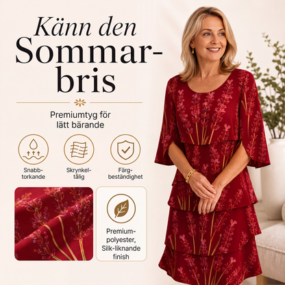 Bästsäljare🏆👗 Klänning med blommönster och volanger – tidlös silhuett och komfort hela dagen för alla tillfällen