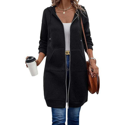 ⏳ Het erbjudande! |Lång Huvtröja Dam – Mjuk Hoodie Cardigan med Dragkedja & Fickor för Bekväm Vardag