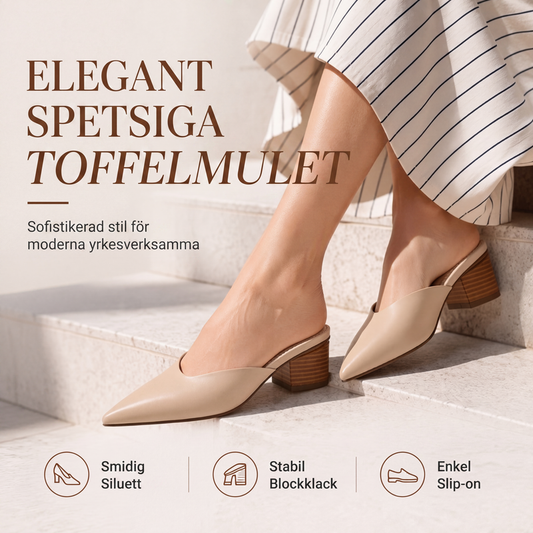 Dammyskor med spetsig tå och tjock klack, slip-on modell