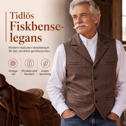 📢📢50 % rabatt!!!🎉✨Herrväst i vintagestil med revers och fiskbensmönster i tweed