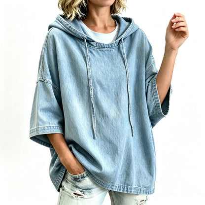 Nya ankomster📦Damavslappnad luvtröja i denim med lös passform