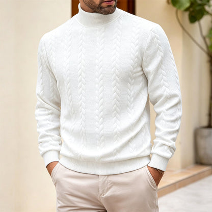 Herrens cable-knit tröja med polo krage