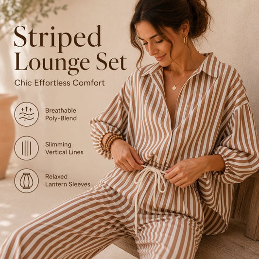 🔥 50% RABATT! ✨Women's Casual Striped Two-Piece Set – Elegant komfort som passar hela dagen 🌿