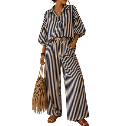 🔥 50% RABATT! ✨Women's Casual Striped Two-Piece Set – Elegant komfort som passar hela dagen 🌿