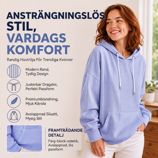 Randig patchwork-huvtröja för kvinnor