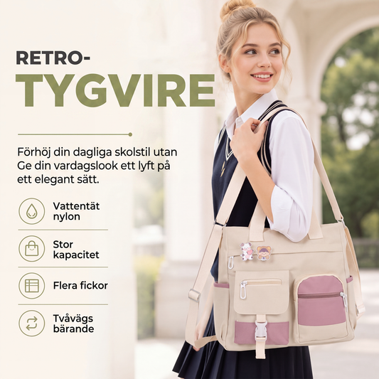 Kraftig canvas-handväska med flera fack och stor kapacitet