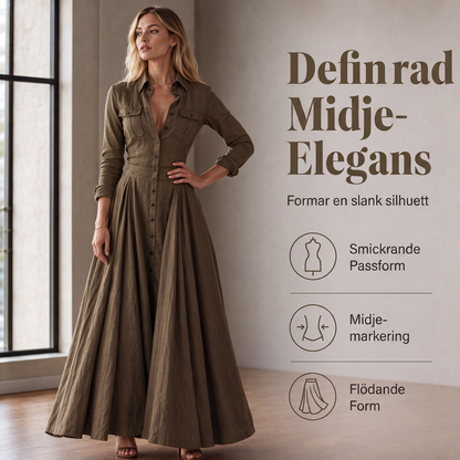 🌙 BEGRÄNSAT ERBJUDANDE – 50 % rabatt! 💕 Maxiklänning för dam med vändkrage och knappar