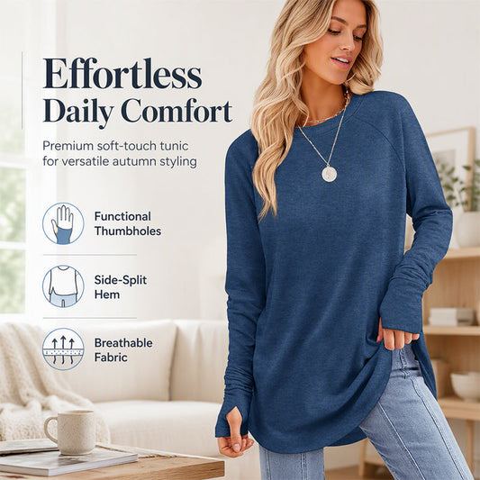 👚🌸 Bästsäljare – avslappnad långärmad topp för damer med rund halsringning