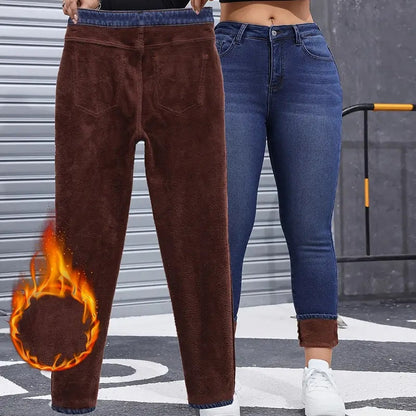 🔥Heta specialerbjudanden – skinnyjeans för damer med hög stretchandel och plyschfoder