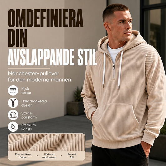 ⌛Tidsbegränsat erbjudande🛍️ Casual hoodie i corduroy med halv dragkedja för män