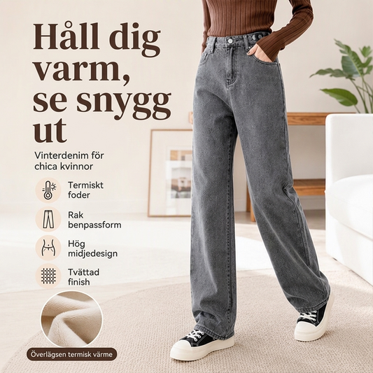 Varmfodrade vida jeans för kvinnor