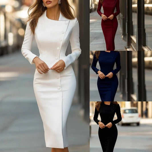 Elegant asymmetrisk klänning med enkelknäppning för damer