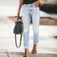 Kvinnors retro slitna jeans med revor