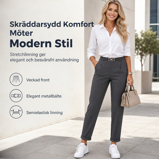 ✨ Elegant passform, flexibel komfort | Plisserade, avsmalnande byxor med dubbla ringar för damer