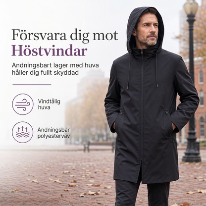 Fri frakt✈️🧥Herrjacka med huva, slim fit vindtät kappa