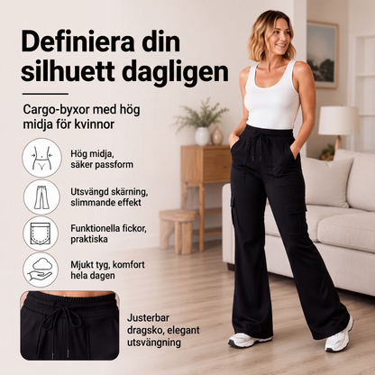 📢📢50 % rabatt!!! 🎉✨ Dambyxor med hög midja, cargo-modell och utsvängda ben samt dragsko