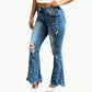 👖 Dammjeans med hög midja och utsvängda ben samt slitna detaljer – Trendiga utsvängda jeans med bekväm passform och tuff denimlook ✨