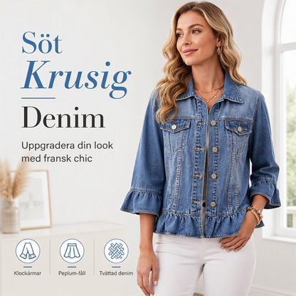 📦 Över 500 paket skickas varje dag – helt otroligt! Jeansjacka för damer med volangkant och kortare passform