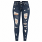 Kvinnors slitna skinny jeans med hög midja, distressed jeans med stretch