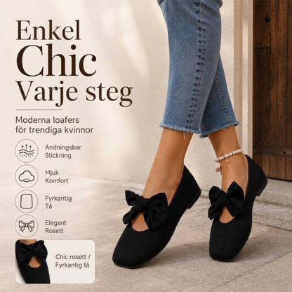 🌸 Ny kollektion – Platta damskor med fyrkantig tå 👠 Stickat tyg, elegant rosett och bekväm att ha på sig varje dag ✨