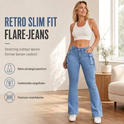 📢🎉50 % rabatt!!!🛍️✨Mycket elastiska, figursydda cargo-jeans med veckade ben för damer och fickor med flikar