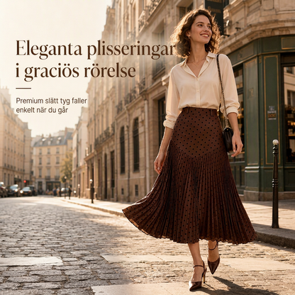 🌸 Ny kollektion ✨ Plisserad damkjol med hög midja och prickmönster – elegant midikjol med bekväm passform och feminin stil