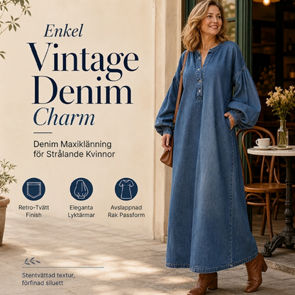 🌿 Maxi-jeansklänning med lanternärmar – andas bra och är mångsidig för alla tillfällen