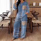 🔥 50 % RABATT UNDER BEGRÄNSAD TID! 👖 Dammode i jeansmönster med topp och byxor med vida ben – bekvämt, retro och elegant ✨