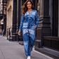 🔥 50 % RABATT UNDER BEGRÄNSAD TID! 👖 Dammode i jeansmönster med topp och byxor med vida ben – bekvämt, retro och elegant ✨