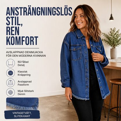 💙Tvättad jeansjacka för kvinnor med sliten fåll