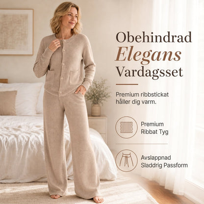 📢📢50 % rabatt!!!🎉✨Avslappnat stickat set i två delar för damer: stickad kofta och vida byxor