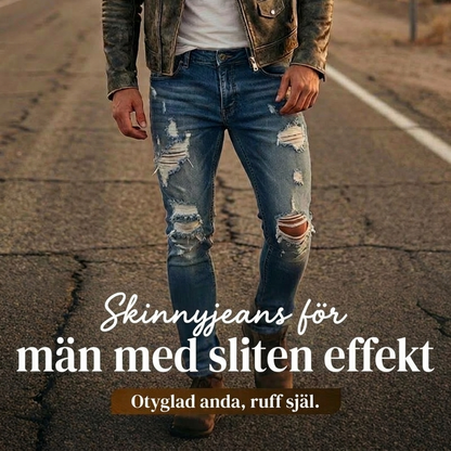 👖50 % RABATT!🔥Snygga, blekta skinny-jeans för män – Slim fit med avsmalnande passform, andningsbar bomull och trendiga slitna detaljer