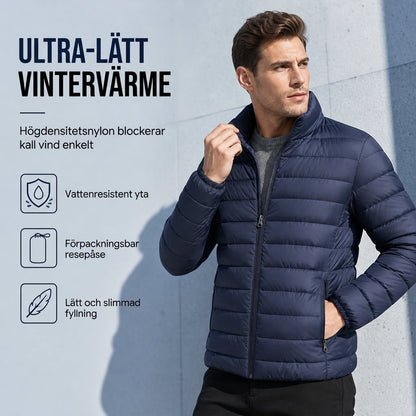 Lätt vadderad vinterkappa med stående krage för män