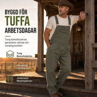 📢🎉50 % rabatt!!!🛍️✨Tjocka bomullsoveraller för herrar, avslappnad passform, raka ben, praktiska hängselbyxor med flera fickor