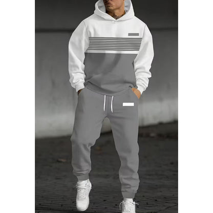 Set med hoodie och byxor i färgblock för män