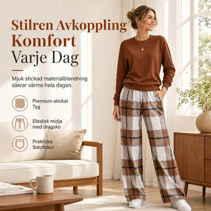Set för kvinnor: mjuk ledig sweatshirt med rundhals och vida byxor