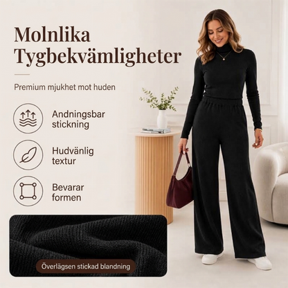 Set med polotröja i stickad modell och vida byxor för kvinnor