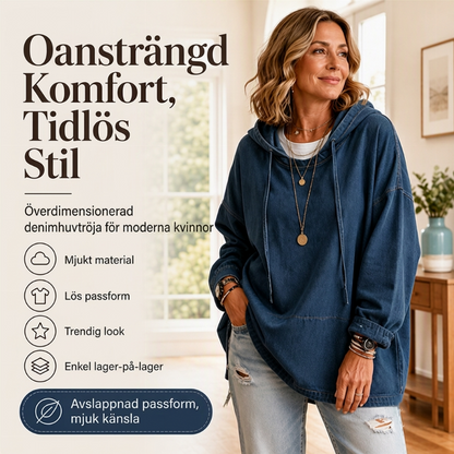 📢🎉50 % rabatt!!!🛍️✨Avslappnad jeanshoodie för damer