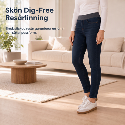 📢🎉50 % rabatt!!!🛍️✨Dammjeans med hög midja, dragkedja, slim fit, mörk tvätt och bred elastisk midja