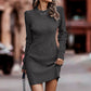 🔥 Dagens specialerbjudande – Ribbad bodycon-klänning med rund halsringning för damer ✨ rund halsringning, ribbat tyg, bodycon-passform