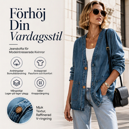 🚀 Nyhet – 50 % rabatt! Löst sittande jeanskofta med V-ringning för damer