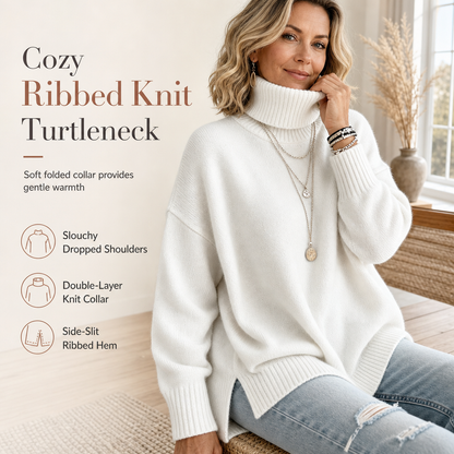 Damers löst sittande stickad turtleneck-tröja