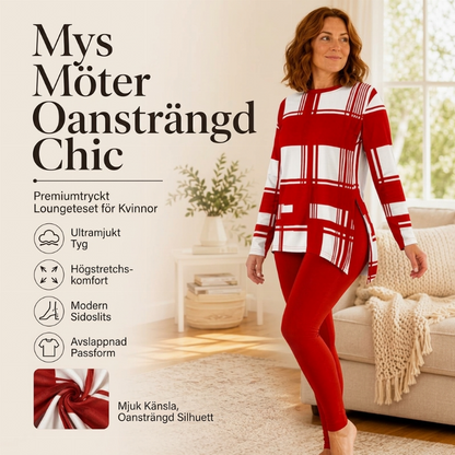Långärmad tryckta topp & leggings-set för kvinnor