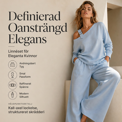 🔥Bästsäljare🔥 Tvådelat set med bar axel och vida ben, tillverkat av mjukt blandtyg som skapar en elegant silhuett.