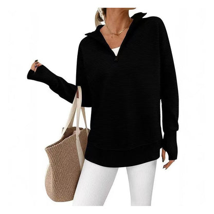 🧥✨ Tröja med kvartslång dragkedja för dam – 50 % rabatt! Mjuk stretch, ribbad struktur, avslappnad passform – sportig vardagsstil. 🔥🌸