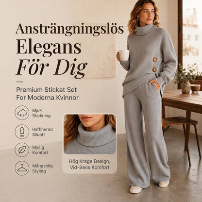 ✨ Ny look 💫 Set med stickad damtröja med hög hals och vida byxor – bekvämt, feminint och trendigt