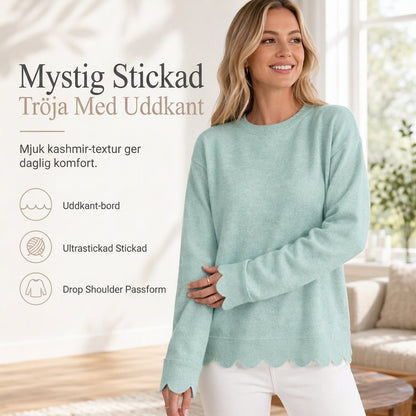 ✨Tröja med rund halskant och musselkantad fåll för kvinnor