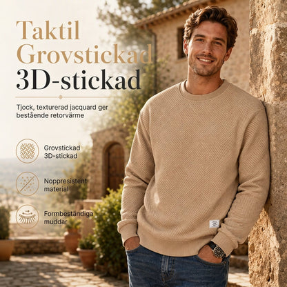 Herrtröja med långa ärmar, rund hals och tjockare jacquardmönster