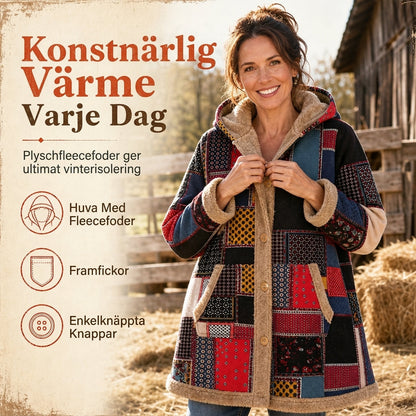 Varm Hoodie Dam – Mjuk Fleecefodrad Huvtröja med Vintage Tryck, Mysig Komfort & Vinterstil