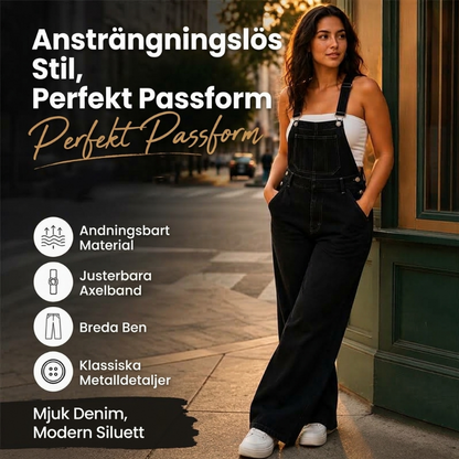 📢🎉50 % rabatt!!!🛍️✨Dammjeans med vida ben och hängslen, med fickor